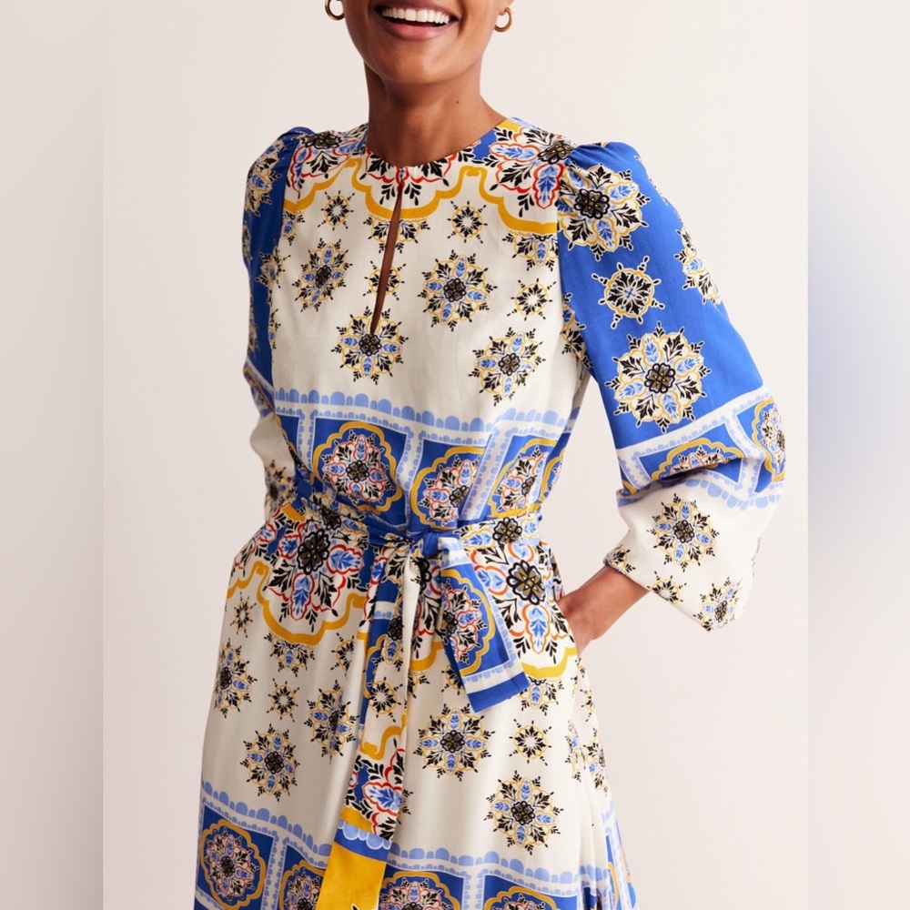 Boden Blue and Yellow Occasion Blouson Long Sleeve Maxi Dress - Picture 3 of 7